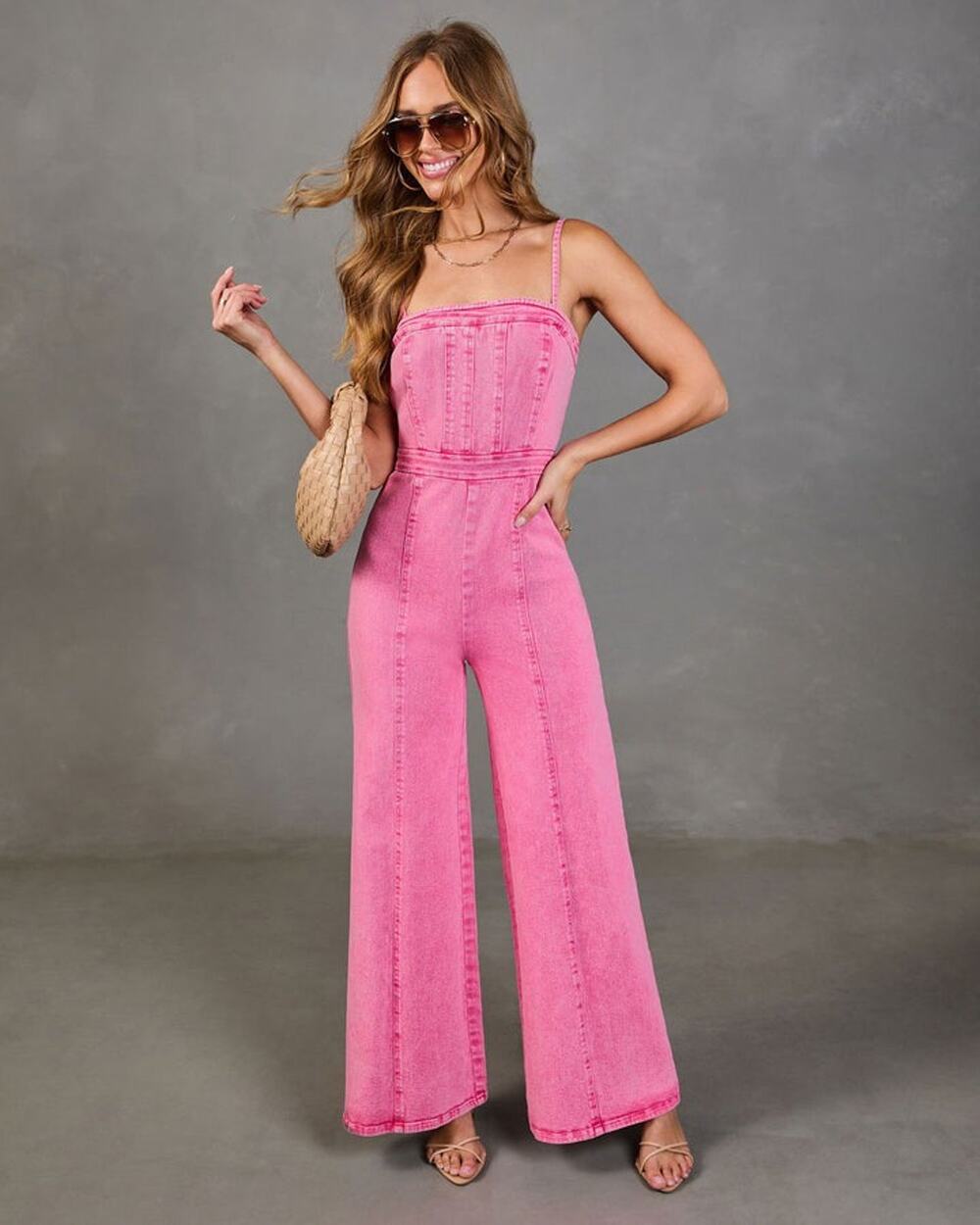 Vici Trendsetter Denim Sleeveless Wide Leg Jumpsuit - Xs